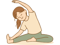 A girl sitting with a single leg tucked in and the other straight out as she stretches overhead
